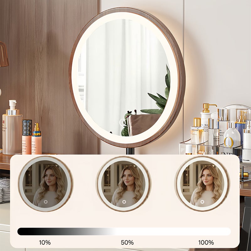 شاربدو طاولة تزيين عصرية لغرفة النوم بأبعاد 100 × 40 × 126 سم، مزودة بمقبسين كهربائيين بريطانيين ومنفذي USB، وطاولة مكياج مع مرآة بإضاءة LED ودرجين ورف. - Image 4